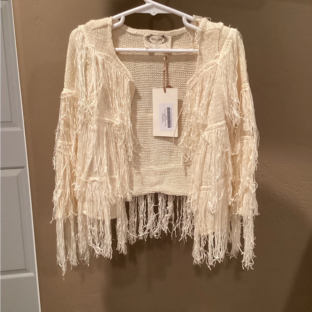 Joyfolie Cream Fringe Kids Jacket